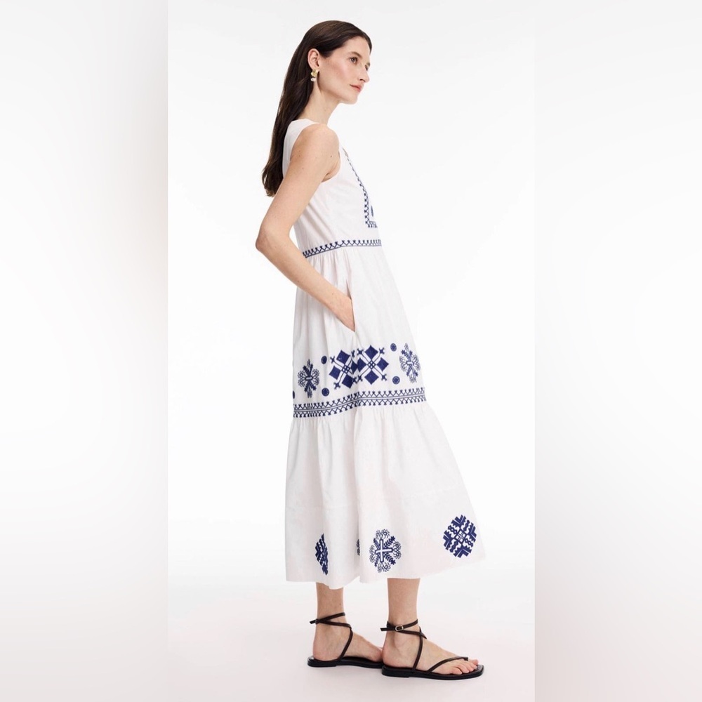Area Stars Embroidered White and Blue Maxi Dress - Picture 3 of 5